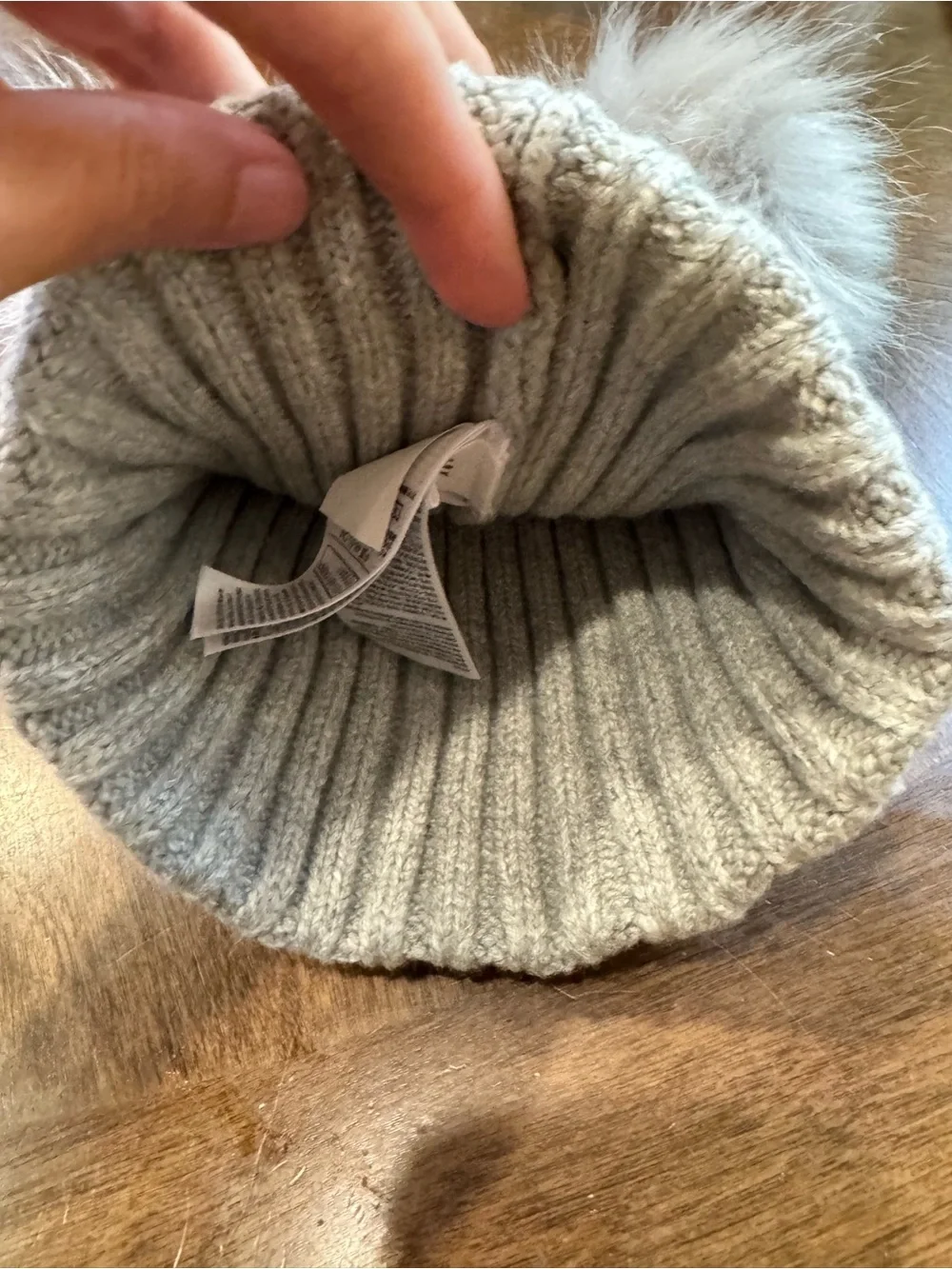 GAP Gray Ribbed Knit Kids Hat with Double Faux-Fur Poms